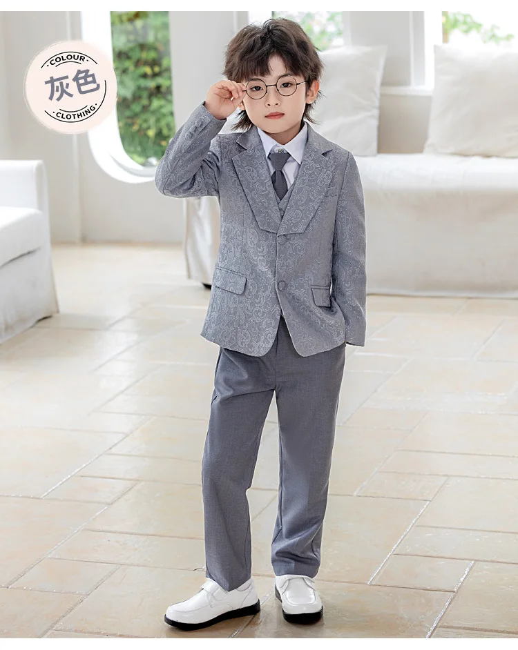 Kinder-Jungen-Jacquard-Blazer-Anzug-Set, Neujahrs-Blumenjungen-Hochzeitskostüm, Gastgeber-Outfit für Klavierauftritte, Bühnen- und Partykleidung – Detail 9