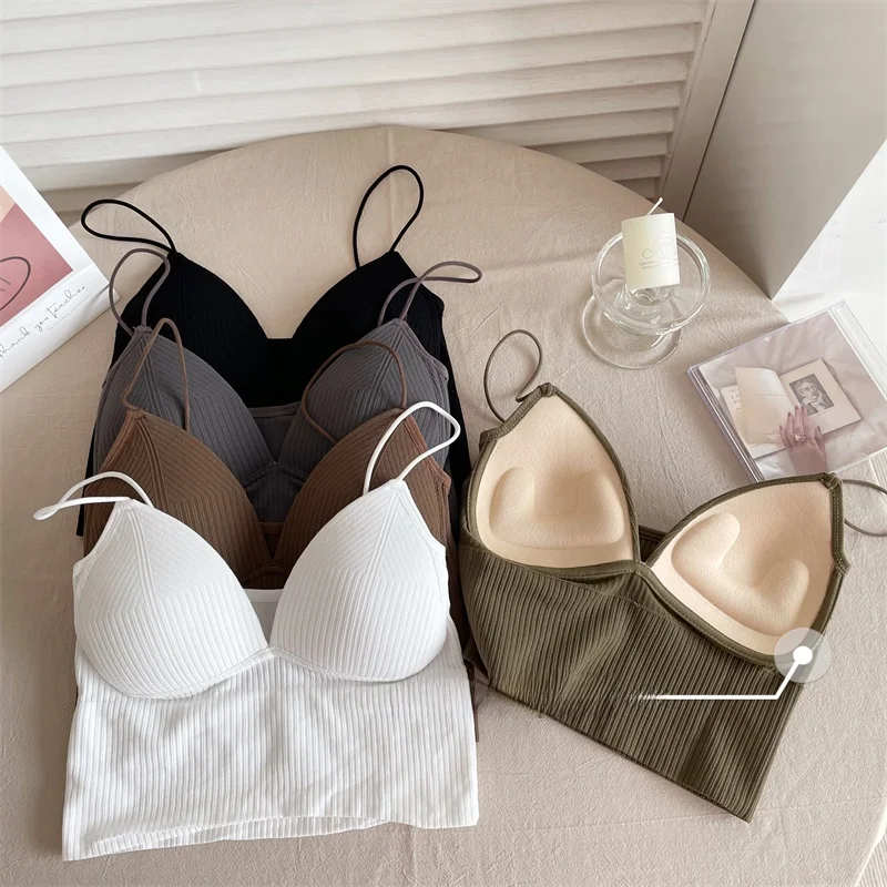 Spring Summer Women's Short Strapless Vest Integrated Pad Anti-exposure One-piece Underwear Bra Outdoor Wear Nylon Spandex