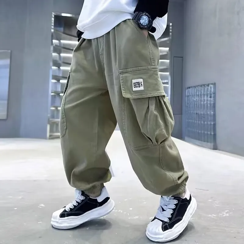 

4-15Y Teen Boys Pants Spring and Autumn Handsome Children's Cargo Pants Loose Casual Pants Korean Kids Trousers