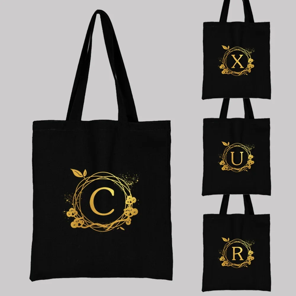 Women's Bag Shopping Bag College Canvas Handbag Flower Wreath Pattern Series Harajuku Style Black Large Capacity