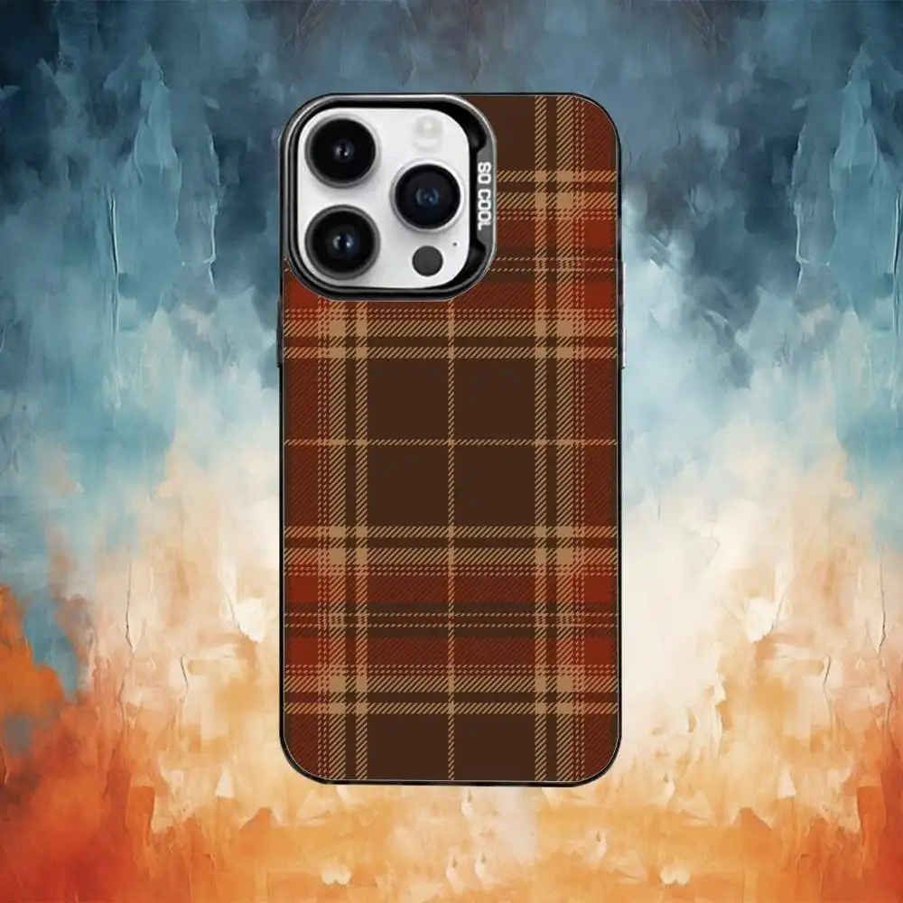 Capa de telefone de tecido xadrez escocês para iPhone17,16,15,14,13,12,11 Plus, Pro Max Black Candy Matte Capa à prova de choque