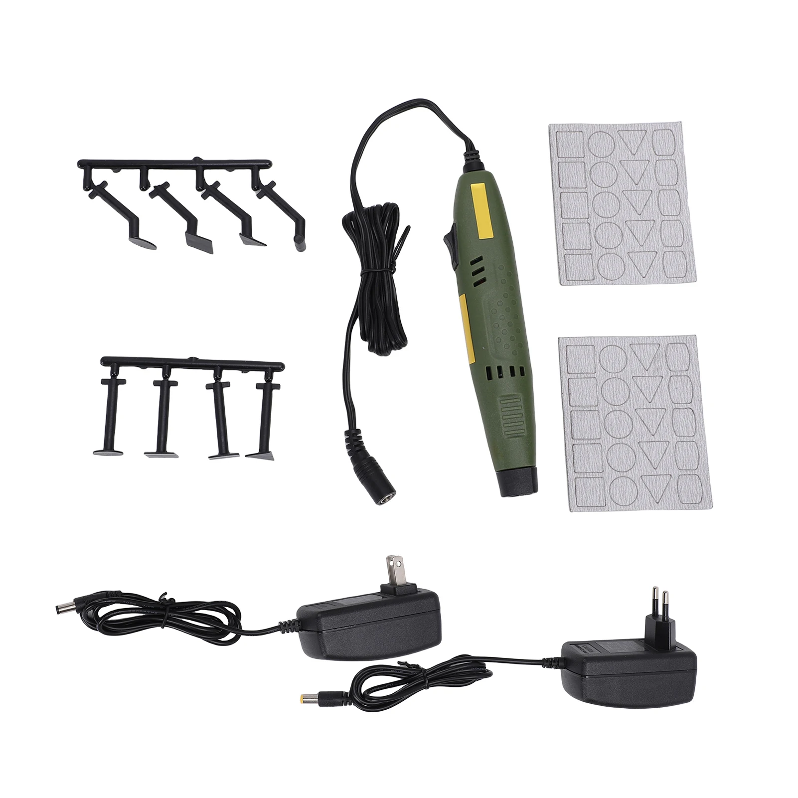 12V Pen Sander Detail Finishing Tool with 8 Replacement Head 2 Sandpapers Compact Power Tool Kit for Sanding Polishing Finishing