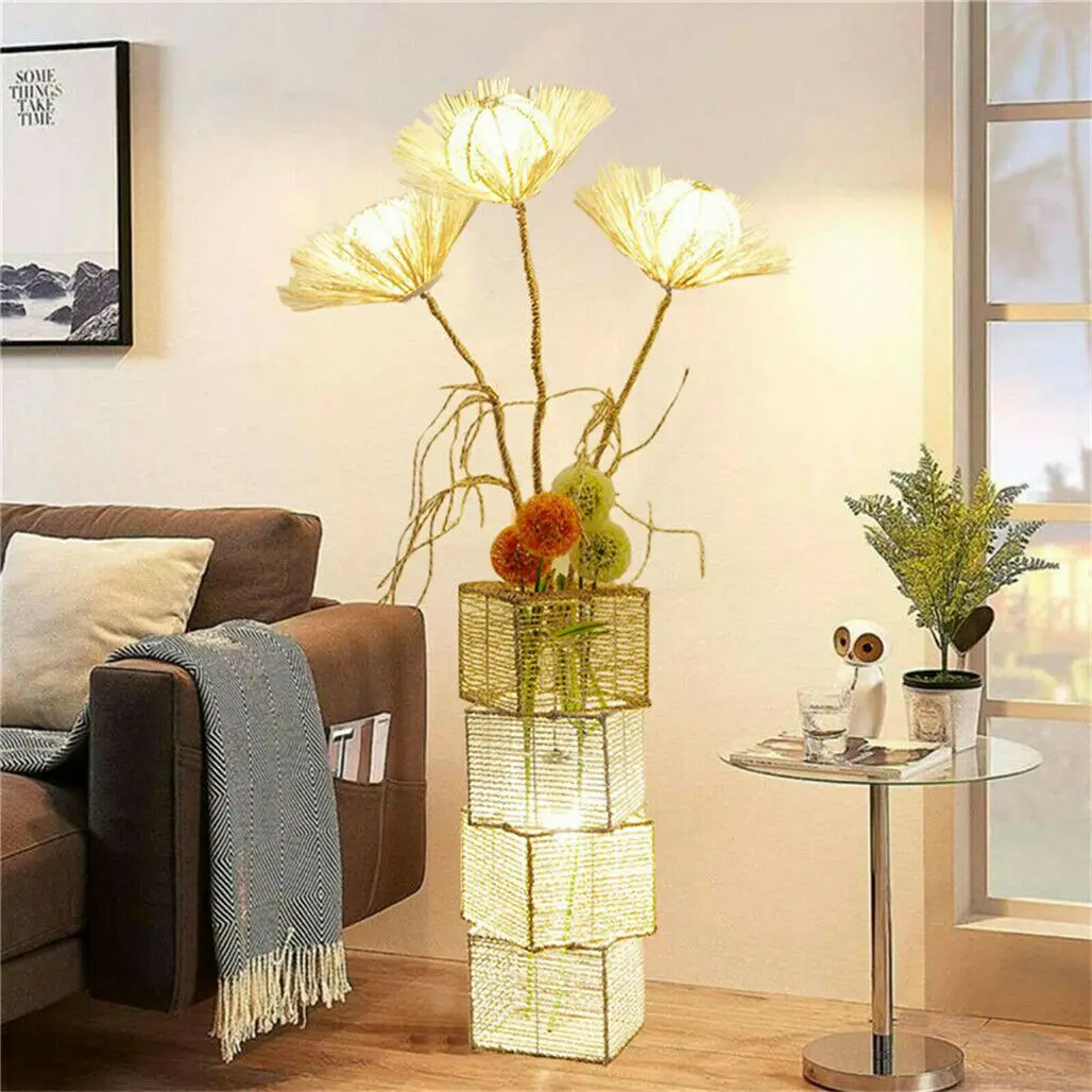 LUVODI Modern Hand-made Rattan Floor Lamp Decorative Floor Standing Lamp for Home Living Room,Hotel