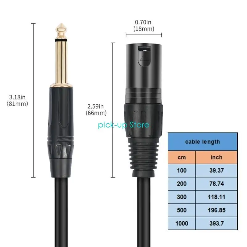 Q5WA 3pin male to 1/4inch 6.35mm 금속 커넥터가있는 6.35mm 모노 케이블 불균형 전송 향상