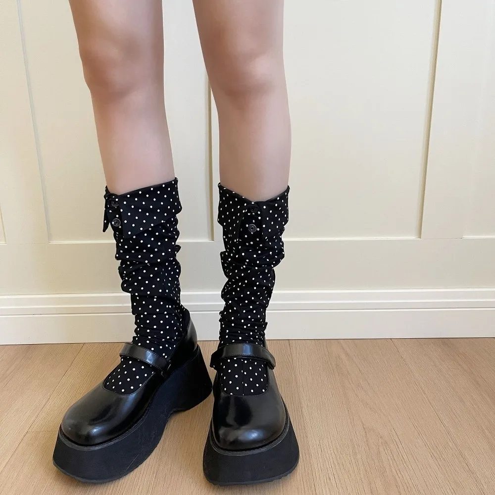 Fashion Button Flip Collar Socks Novelty Lapel Polka Dot Socks Solid Color Patchwork Short Ankle Socks Female