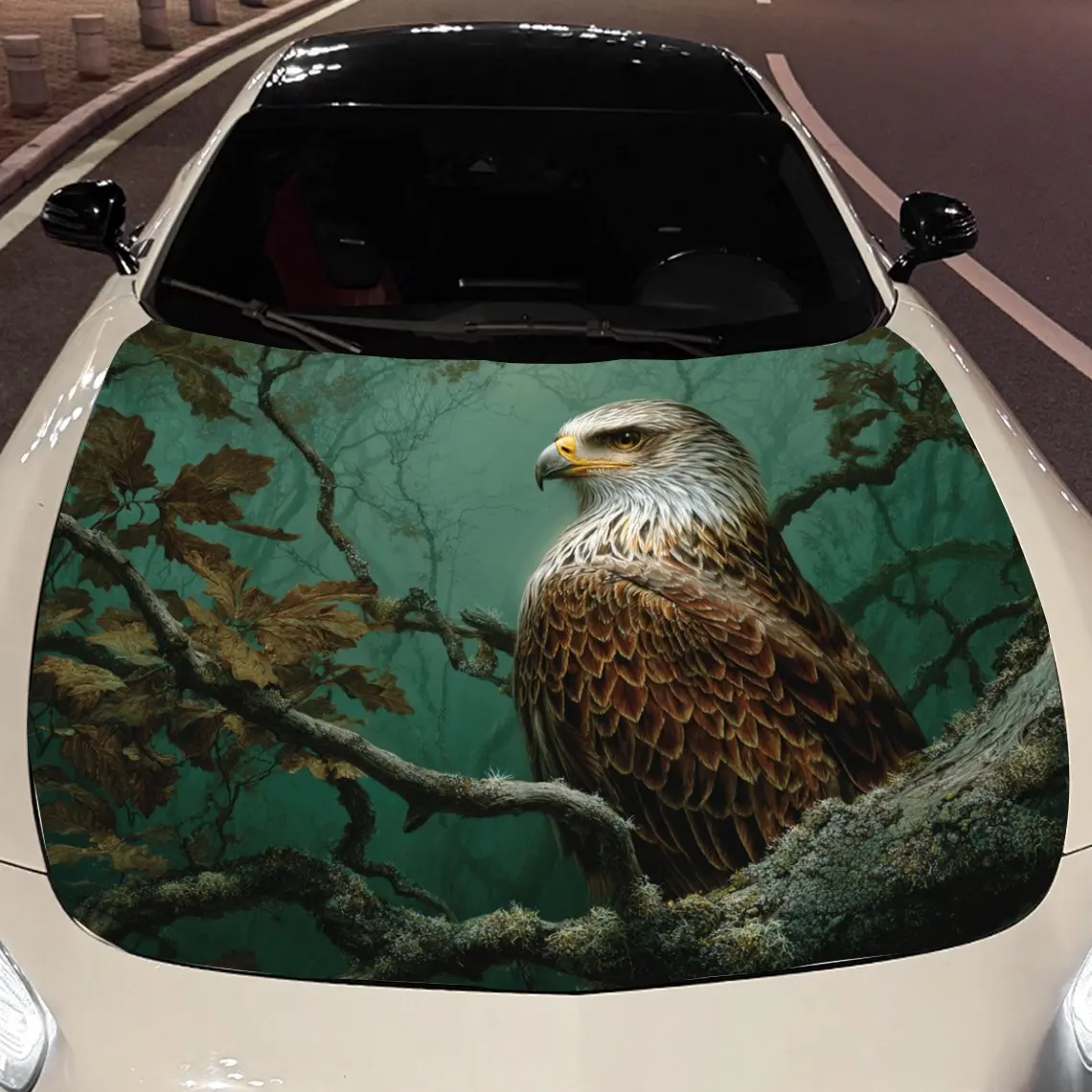 

Car Decals An Eagle Exuding Steadfast Focus And Natural Majesty Amid A Lush, Forested Setting Car Hood Sticker, Waterproof Self