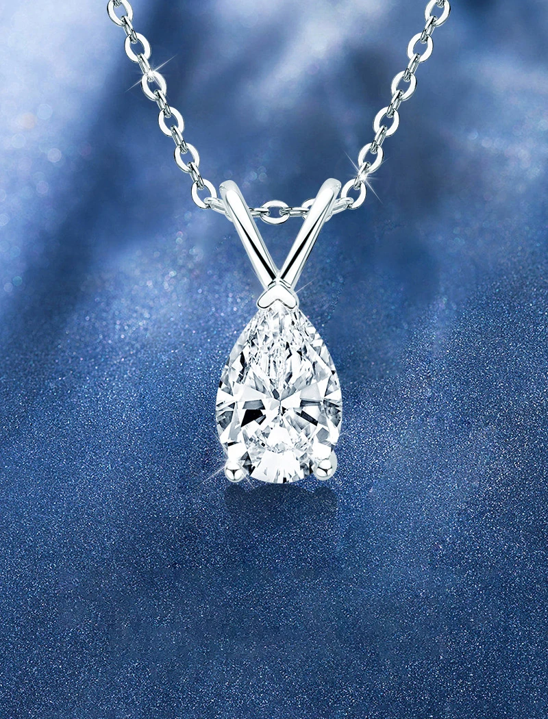 Classic S925 Sterling Silver Pear-Shaped Lab Moissanite Necklace Waterdrop Fairy Clavicle Chain
