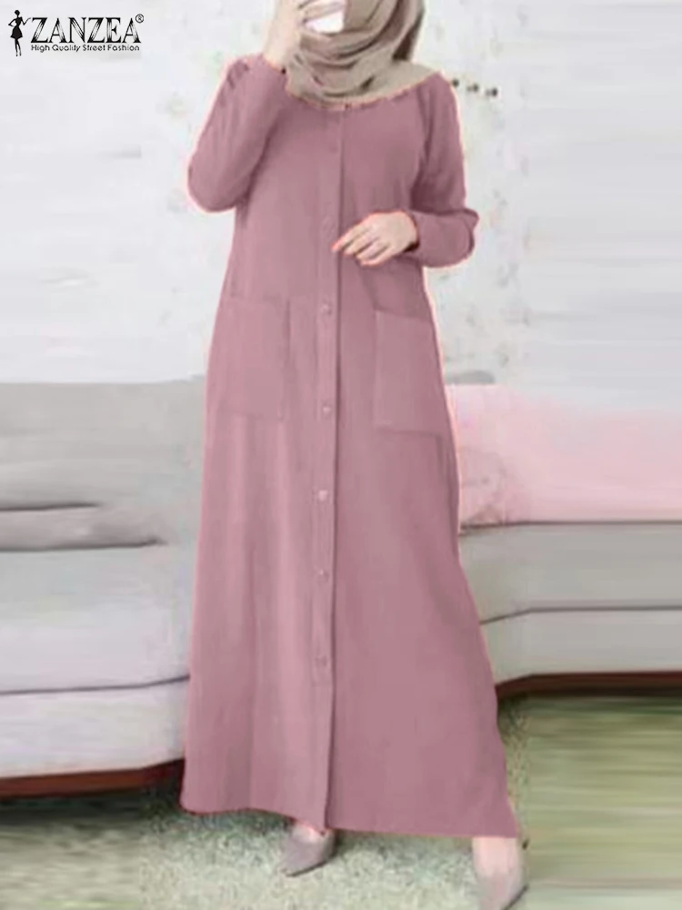 ZANZEA Eid Mubarek Robe Abayas para mujer, Vestido largo musulmán, Vestido de verano de manga larga, ropa islámica, Vestido de Turquía