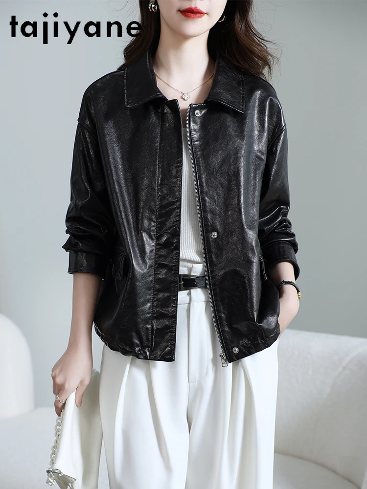 TAJIYANE Giacca in pelle di montone con strato superiore al 100% Donna Giacche corte in vera pelle Cappotto casual da donna 2025 Abiti da donna autunnali