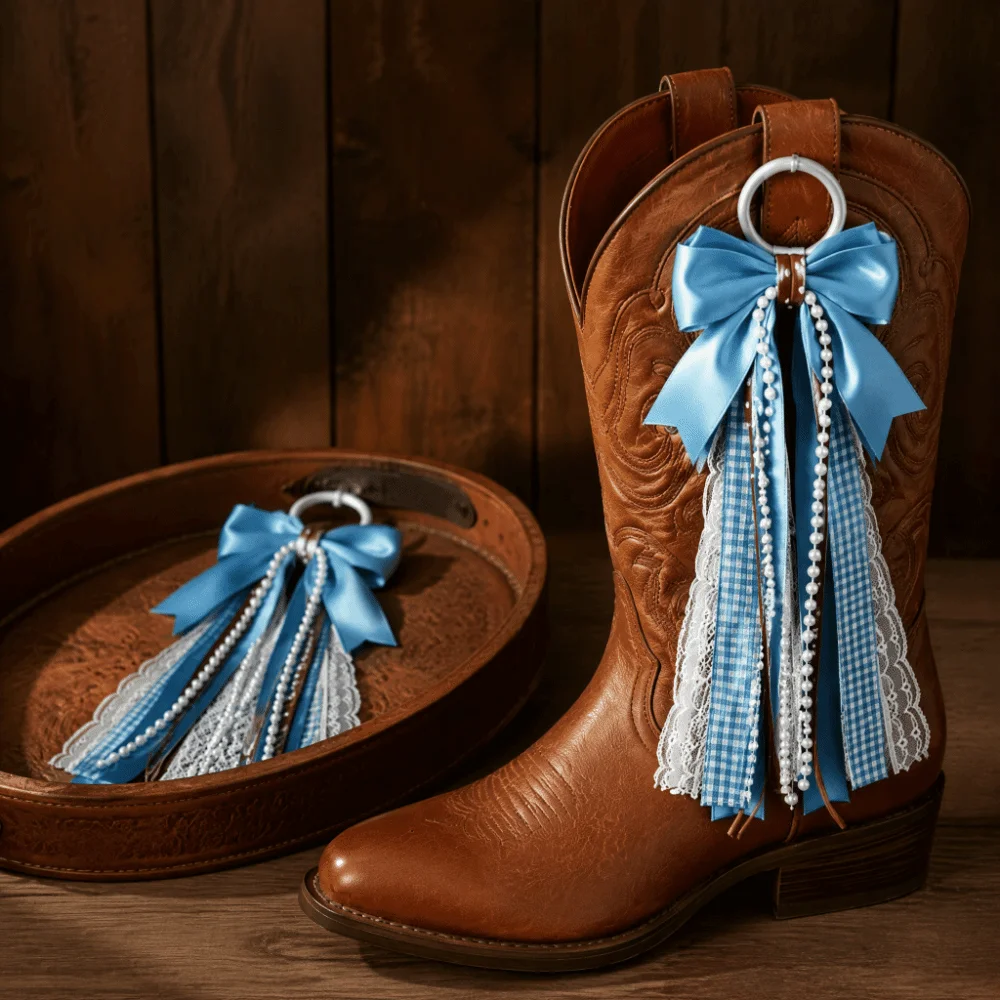 Accessory Velvet Cowboy Boot Ornament Bow Ribbon Plaid Boot Accessory Lace Streamer Blue Boot Decor Charm Fall