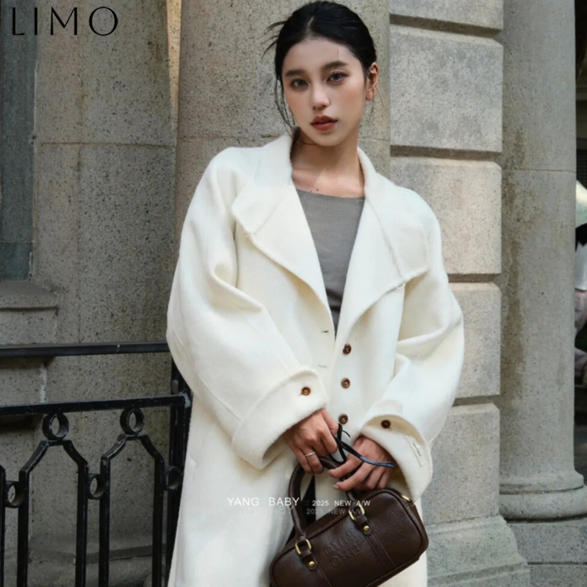 

LIMO винтажное шерстяное пальто женское короткое зимнее, пригородная куртка с меховыми рукавами, шикарная верхняя одежда для путешествий на осень и каждый день