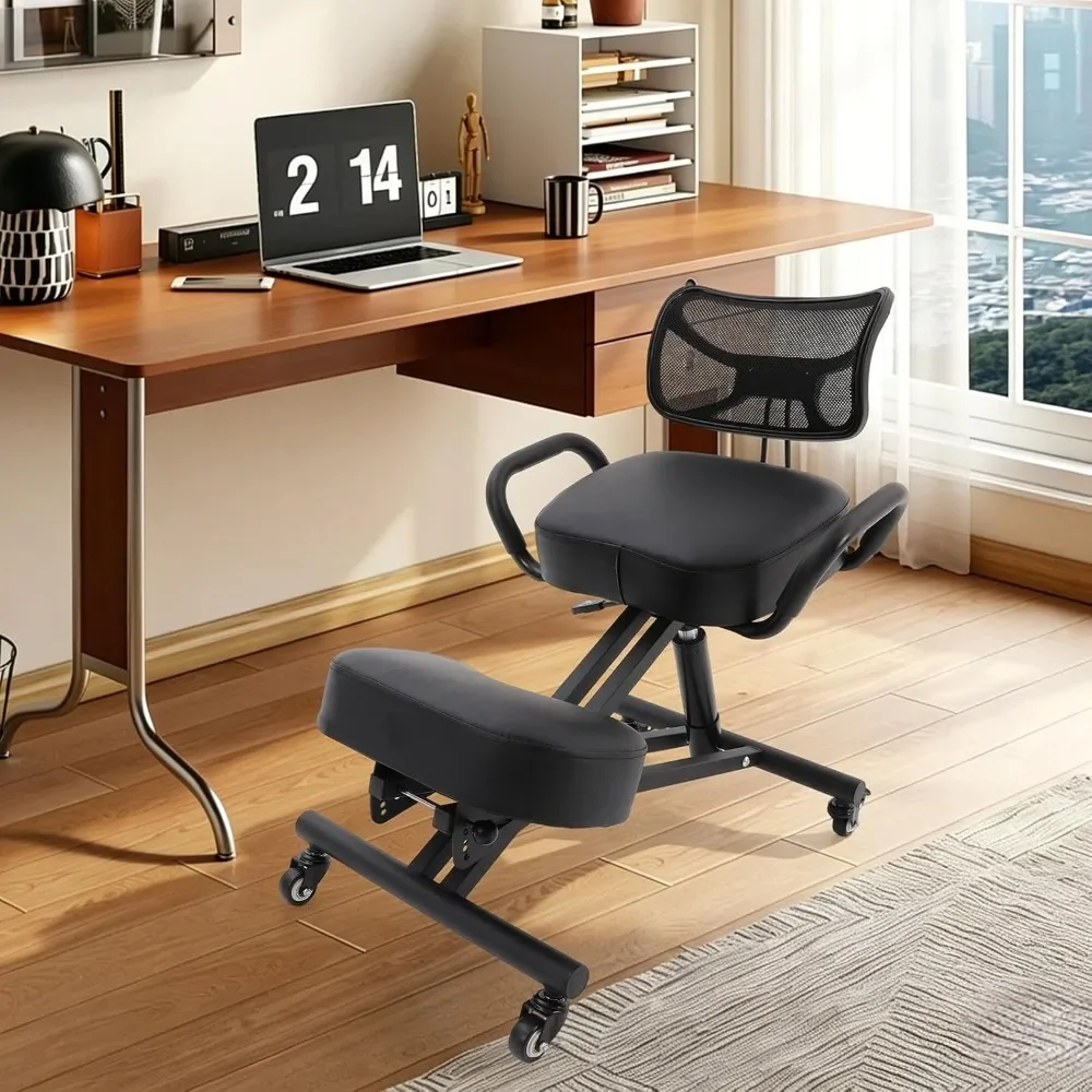 Height Adjustable Kneeling Chair with Back Support and 5 Angle Settings view 4