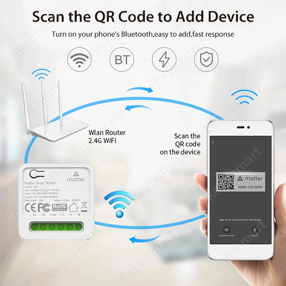 Matter WiFi interruptor inteligente 16A Mini disyuntor módulo de relé de automatización del hogar inteligente funciona con Homekit Smartthings Alexa Google Home