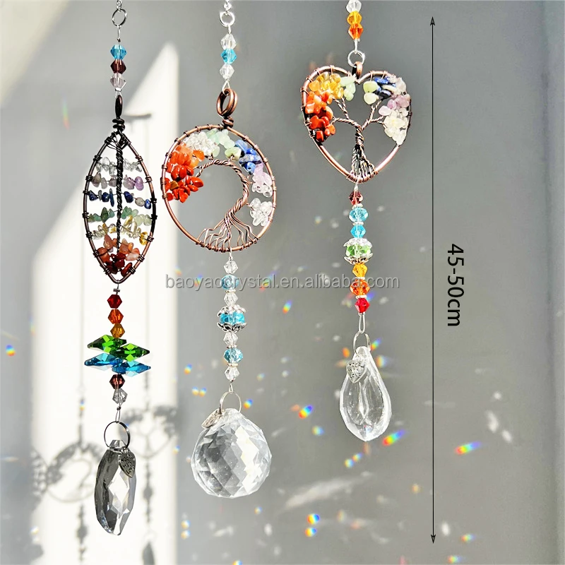

Life Tree Sun Catcher Pendant Feng Shui Design Crystal Hanging Decoration for Children's Room for Christmas Window Dressing