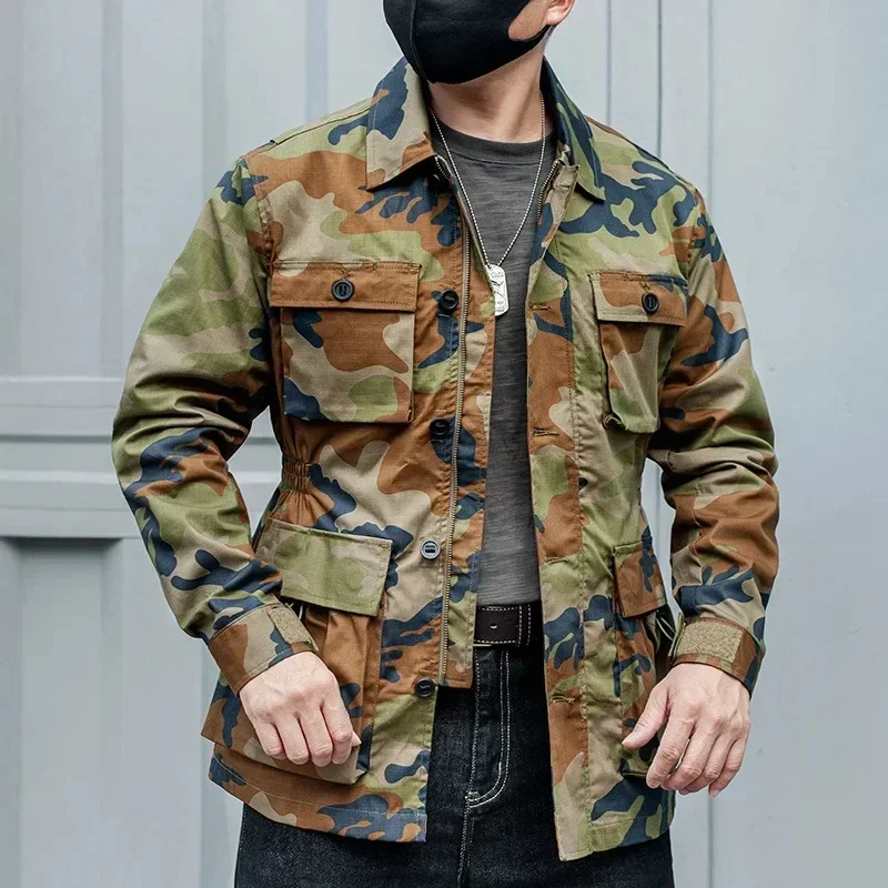 Safari Jacket Men Tactical Windbreaker Outdoor Multi-pocket  Vintage Casual Coats Spring Autumn Hiking Camo Amekaji Hunter - Image 4