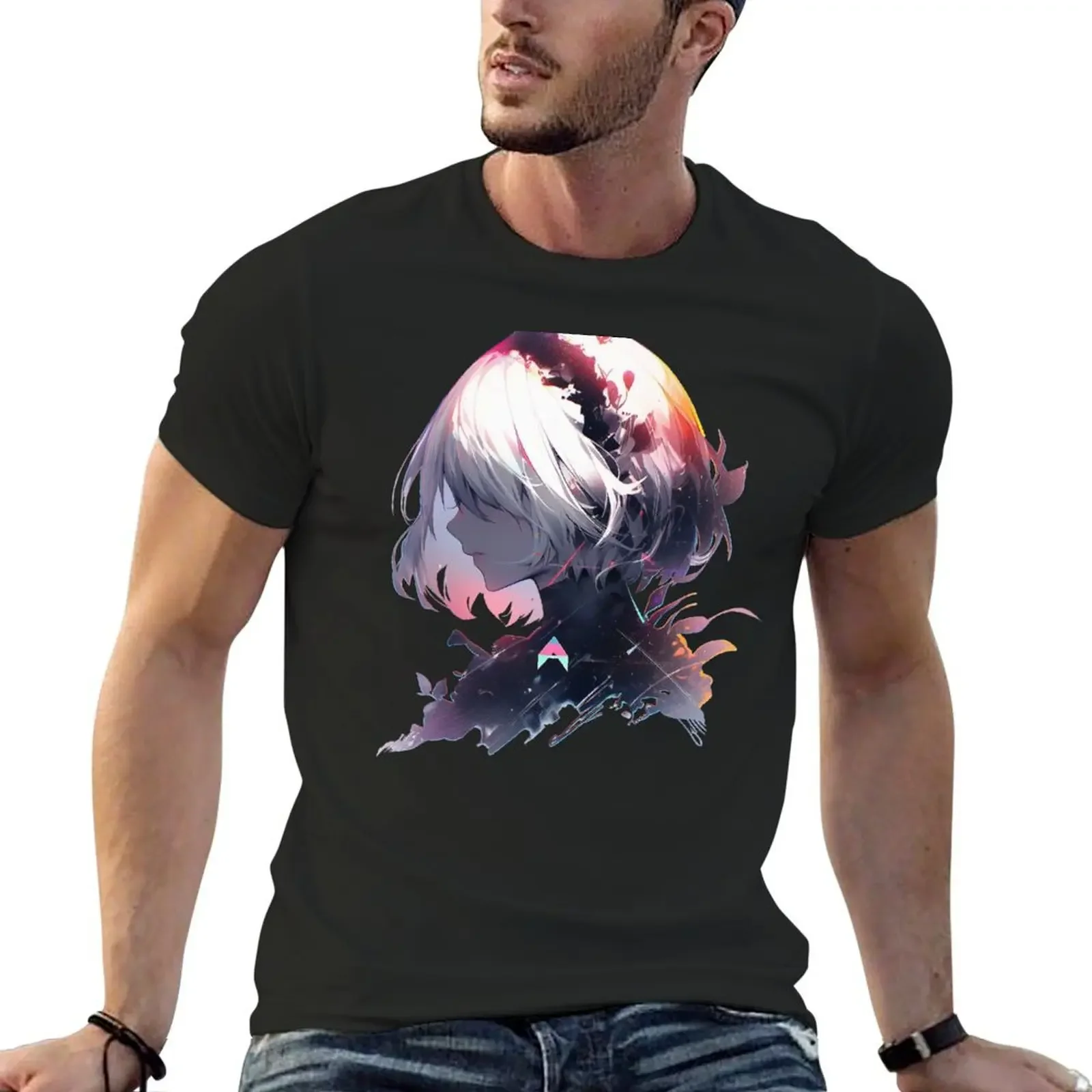 2B Glitch - NieR T-Shirt man t shirt tees tops graphic t shirts plain black t shirts men