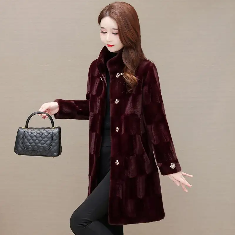 

High-End Woolen Overcoat Women 2023 New Winter Fur Integrated Large Size Mid-Length Mink Fur Thicken Temperament Faux Fur Coat