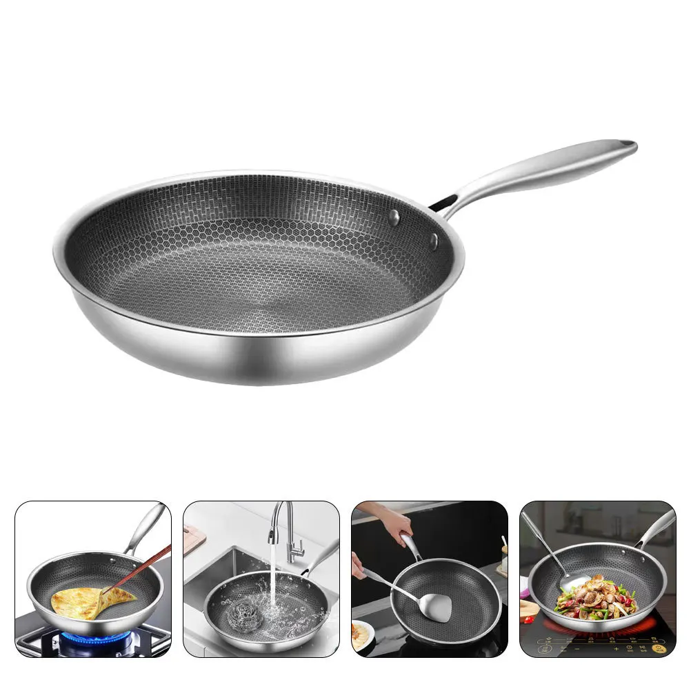 

Honeycomb Stainless Steel Frying Pan Small Nonstick Egg Steak Skillet Kitchen Cookware Scratch Resistant