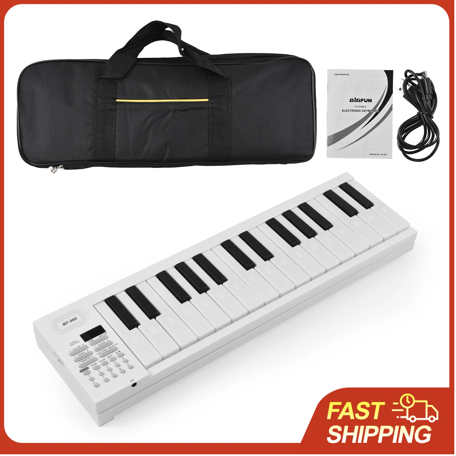 

61-клавишная электронная клавиатура-пианино, портативная, 16 тембров, 100 ритмов, функция обучения, разъем для наушников, для путешествий, практики и начинающих