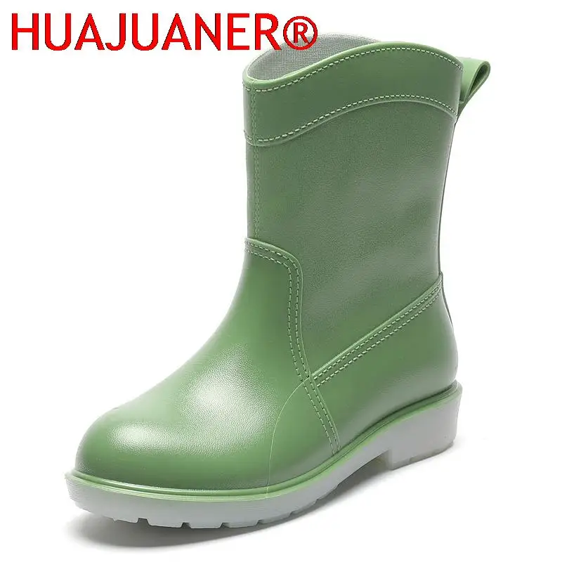 Botas de lluvia rosas bonitas para Mujer, Botas informales impermeables para exteriores, Botas cómodas sin cordones para trabajo en cocina, Botas Agua para Mujer 2025