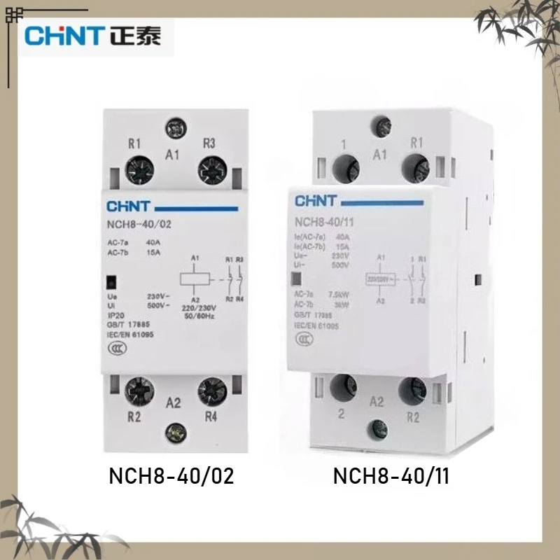 Original CHINT NCH8G-40/02 11 20 Single Phase Contactor - 220V DIN Rail Mount, NO/NC Contacts for Lighting & Small Motor Control