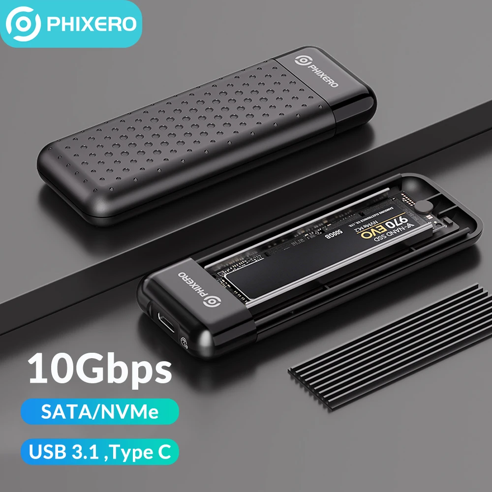 حافظة PHIXERO M2 NVME عالية الدقة SATA SSD الضميمة الخارجية صندوق تخزين القرص الصلب USB 3.1 نوع C 6/10Gbps الإسكان القرص لأجهزة الكمبيوتر المحمول