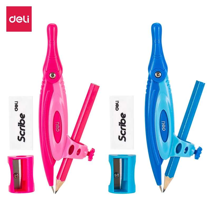 Deli Math Geometry Set, 10-Piece Compass & Protractor Kit with Metal Rulers, Triangle Rulers, Magnetic Accessories for Office