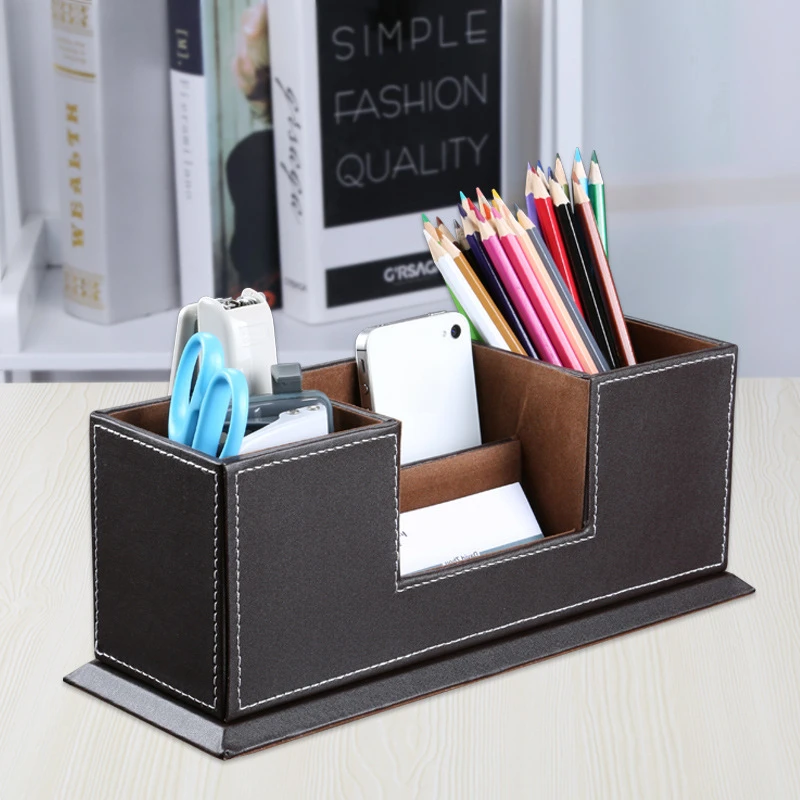 

PU Leather Multifunctional Storage Box Office Supplies Caddy Stationery Holder For Pen Pencil Creative Fashion Desktop storage