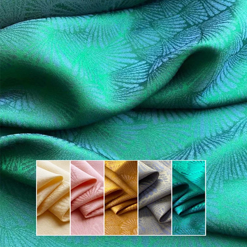 

Jacquard Silk Fabric Mulberry Heavy Crepe By The Meter for Dresses Cheongsam Sewing Sambo Silky Cloth Drape Summer Flowers Thin