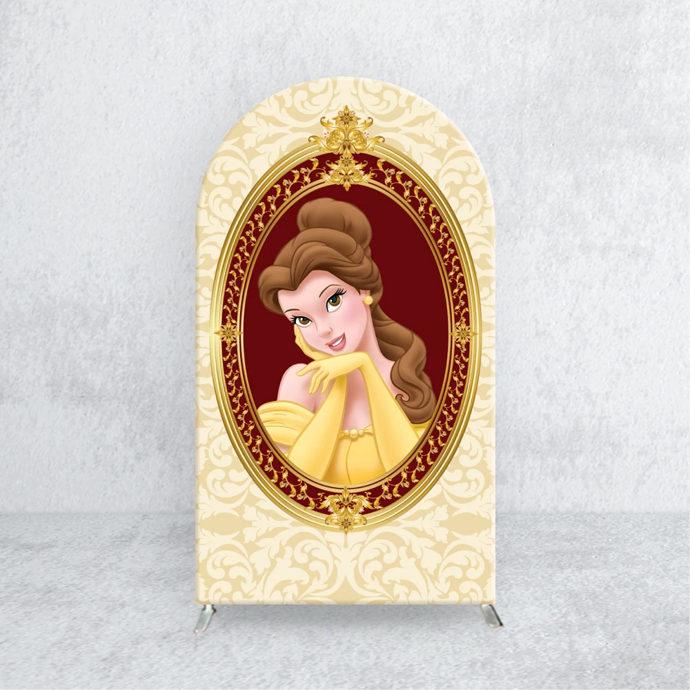 TB Disney Princess and Beast Arch Backdrop Cover Spandex customized beauty Belle Theme for Child Birthday Party Background Decor - Image 3