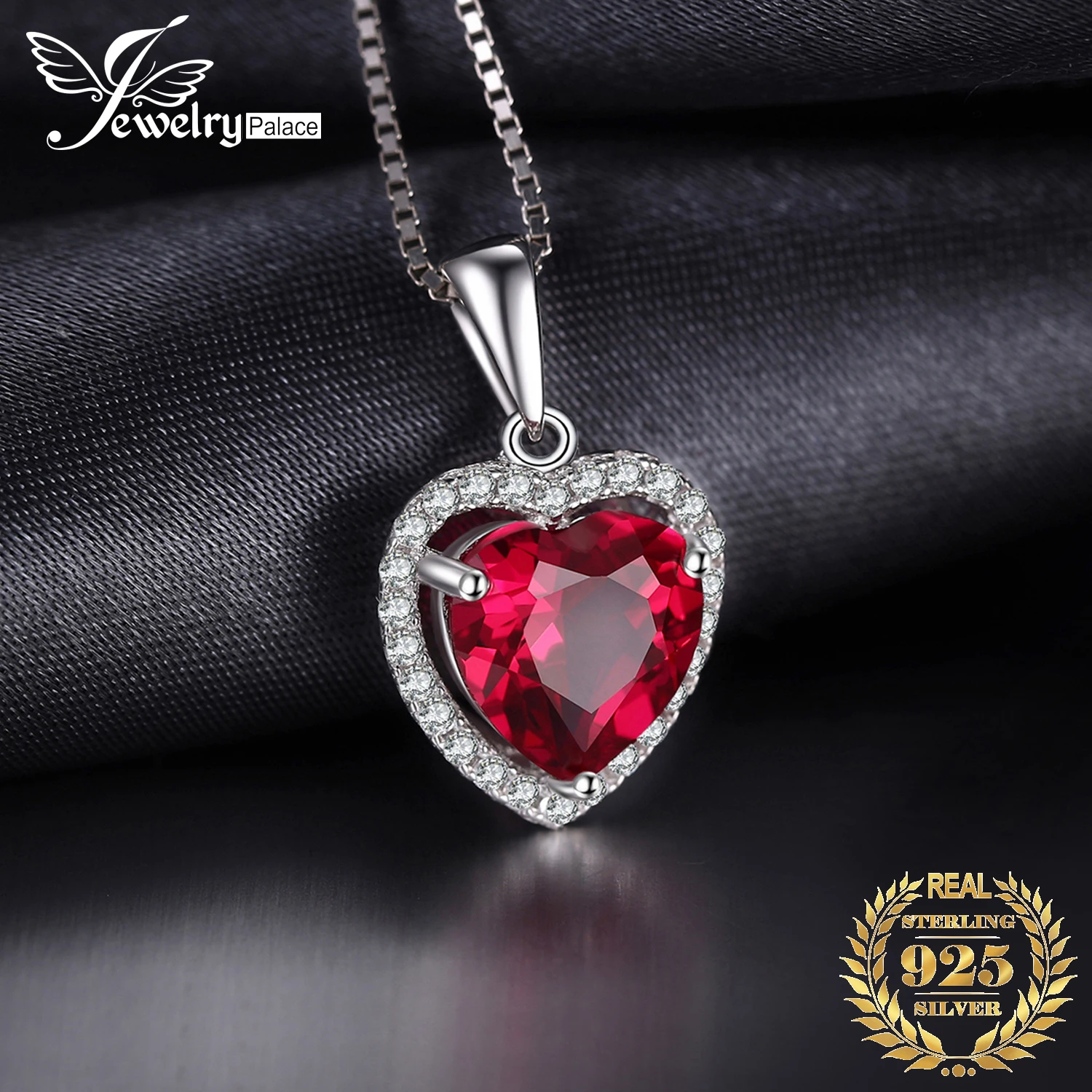 JewelryPalace Heart Love Created Red Ruby 925 Sterling Silver Pendant Necklace Gemstone Statement Necklace Women No Chain