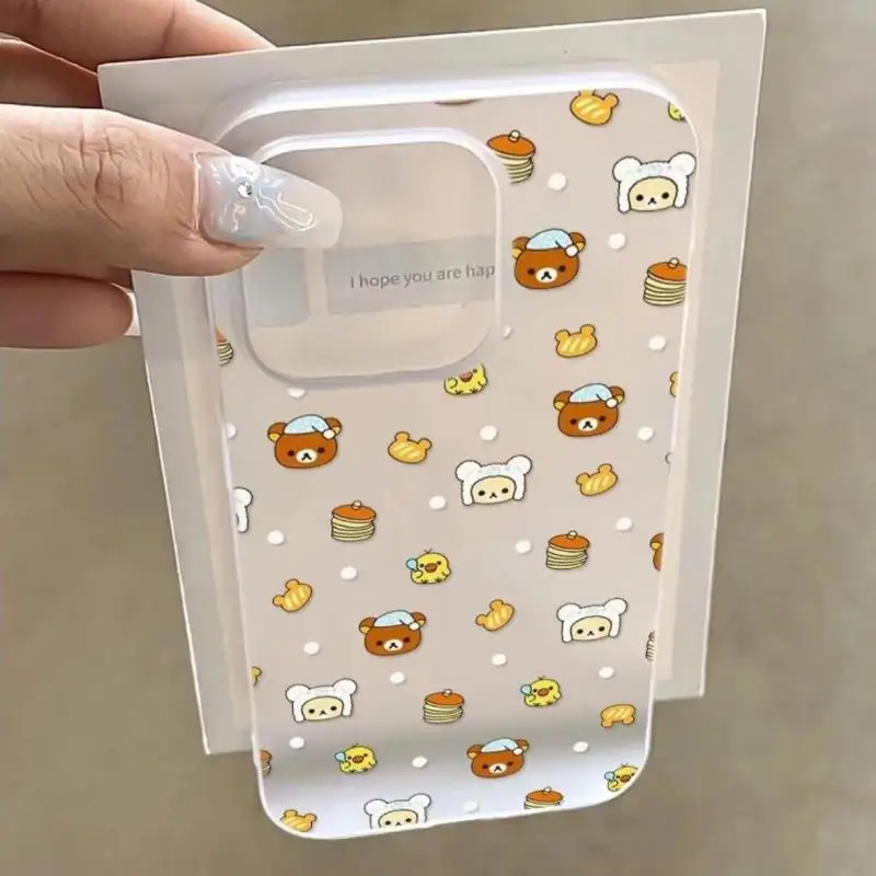 

Kawaii милый чехол для мобильного телефона Sanrio Rilakkuma Iphone16Promax/15/14/13/12/11 мультфильм матовый мягкий корпус подарки на день рождения для девочек