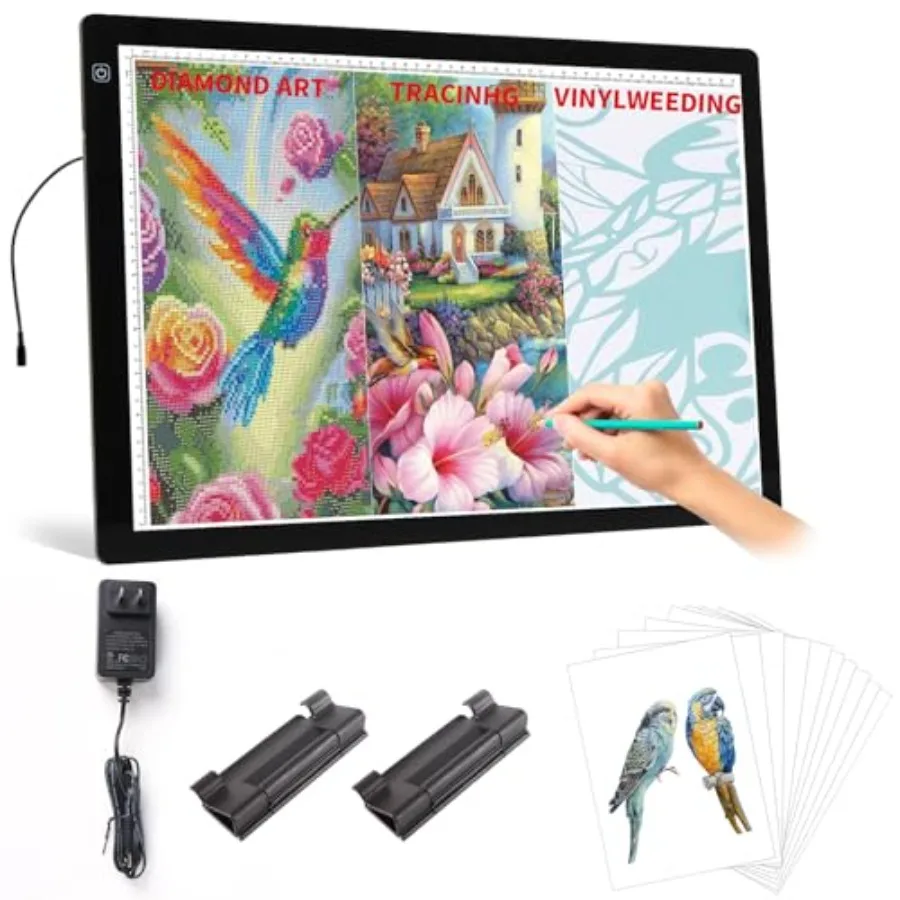 

Light Pad for Diamond Painting with Fixed Charging Cord 3 Levels of Brightness Big Paper Clamps and 12V Adapter Uniformly Illum