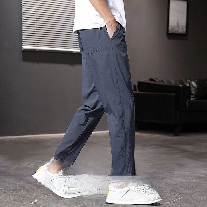 Ice Silk Men's Summer Thin Straight Cut Quick Dry Air Conditioning Sports Casual Long Pants Nine Points Small Western Pants