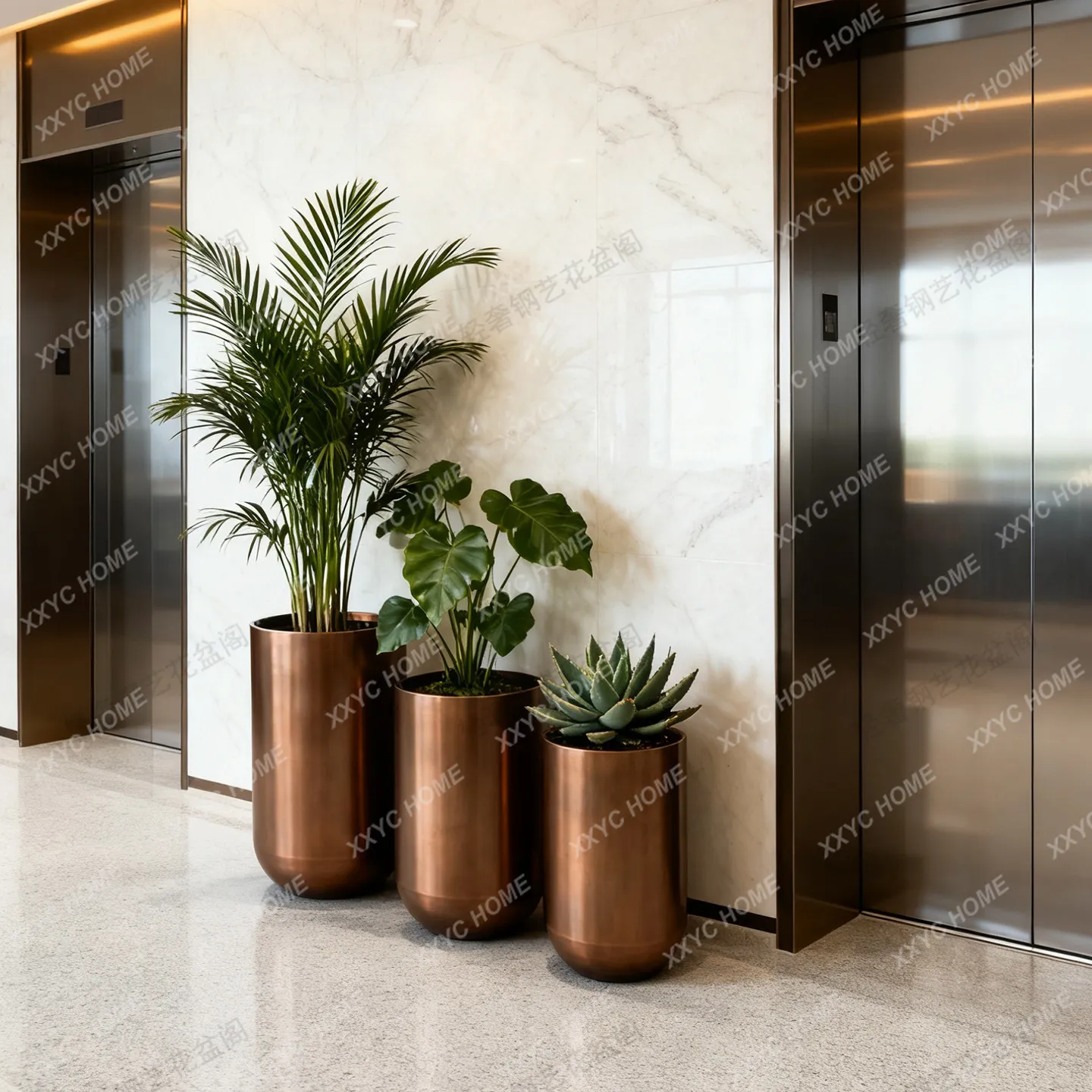 Stainless steel electroplated vase simulation plant special hotel special-shaped shopping mall office building flower tank