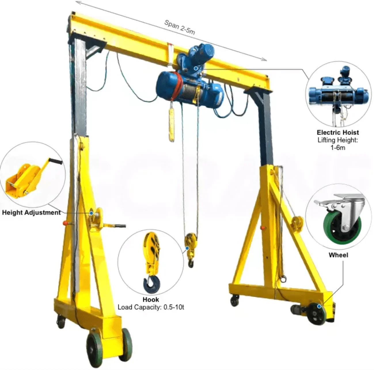 

4 Wheels Mini Workshop Gantry Crane Frame Mobile Simple Compact Gantry Crane