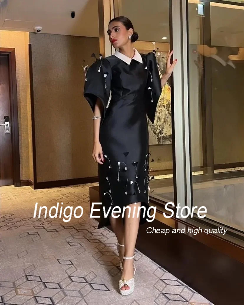 Indigo Satin Evening Dresses Feathers Special Style Women Formal Occasion Party Front Short Back Long Dress 2024 فساتين الحفلات