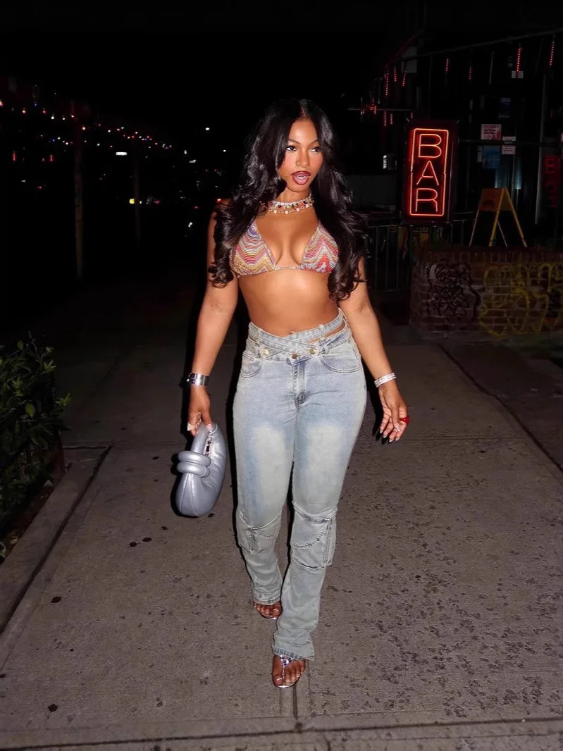 

Джинсы с высокой талией в стиле стритвир для женщин: модные длинные брюки из хлопка для осеннего сезона