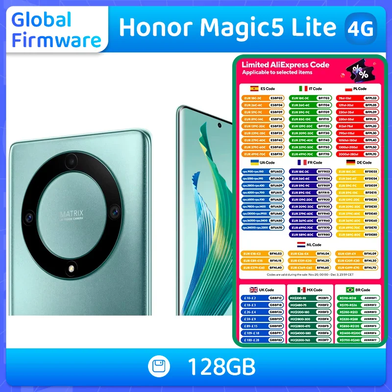 هاتف Honor Magic5 Lite 4g الذكي CPU Snapdragon 695 AMOLED شاشة 6.67 بوصة كاميرا 64 ميجابكسل 5100 مللي أمبير 40 وات شحن هاتف أندرويد مستعمل