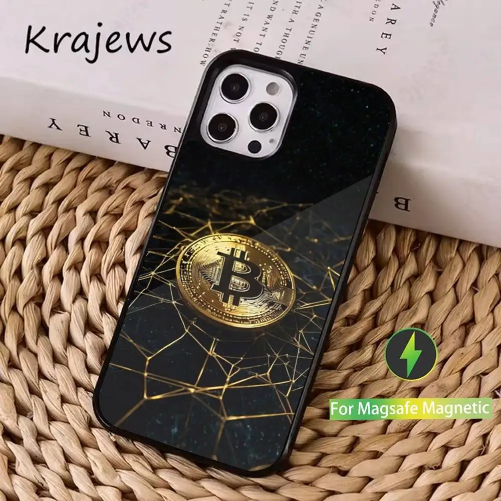 デジタル通貨ビットコイン電話ケース iPhone 16、15、14、13、12、11、Pro、Max、Plus、Mini、Magsafe、磁気ワイヤレス充電ケース用