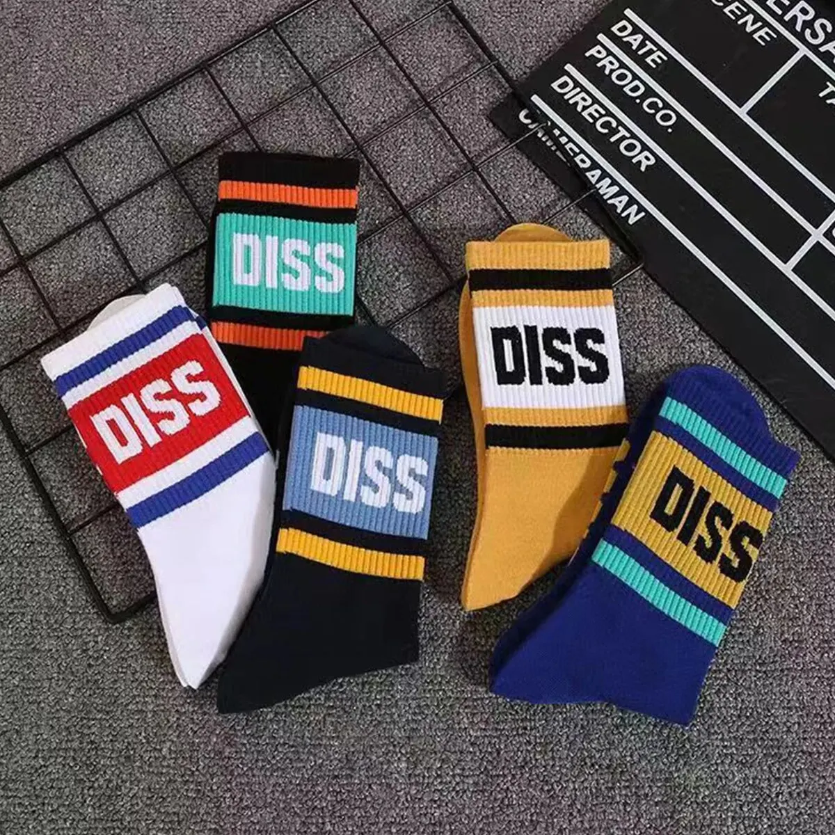 5 Pairs/Set Unisex Socks Multicolor Letter Diss Pattern Mid Tube Socks Suit In All Seasons For Daily Sports