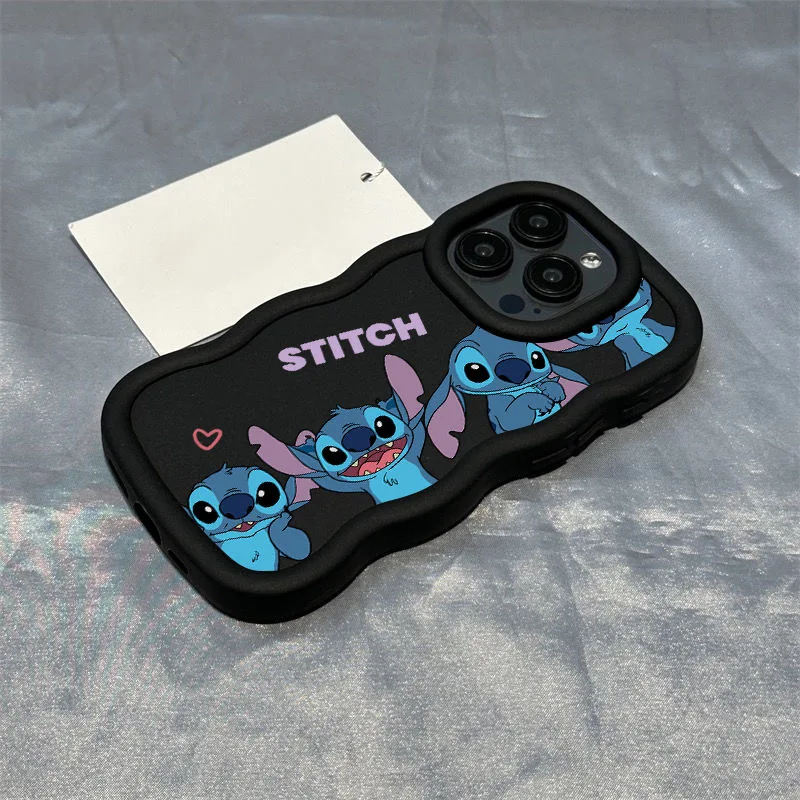 For iPhone 15 Pro Max 16 Plus 14 13 Pro 12 11 X XS XR 7 8 SE Stitch Family Cartoon Candy Wave Shell Soft Phone Case