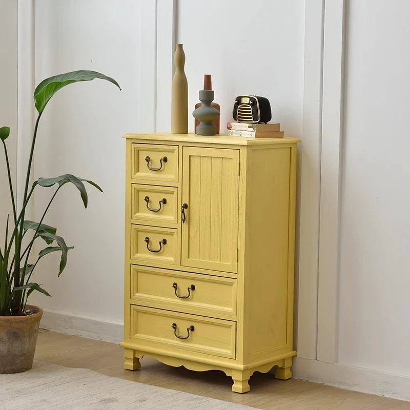 

Poplar Wood 5-Drawer Cabinet Moisture-Resistant Retro Storage Unit with Smooth Gliding Drawers for Living Room/Bedroom