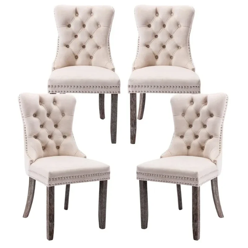 2024 New Velvet Upholstered Dining Chairs Set of 4, Wingback Dining Room Chairs with Ring Pull Trim and Button Back