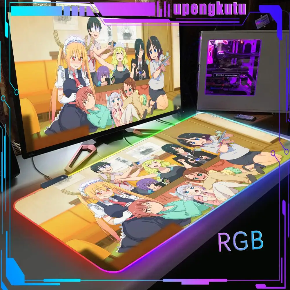 D_dragon_Maid Game table mat RGB  Large LED Light MousePads Keyboard mat Luminous Computer Non-slip Backlight Rubber