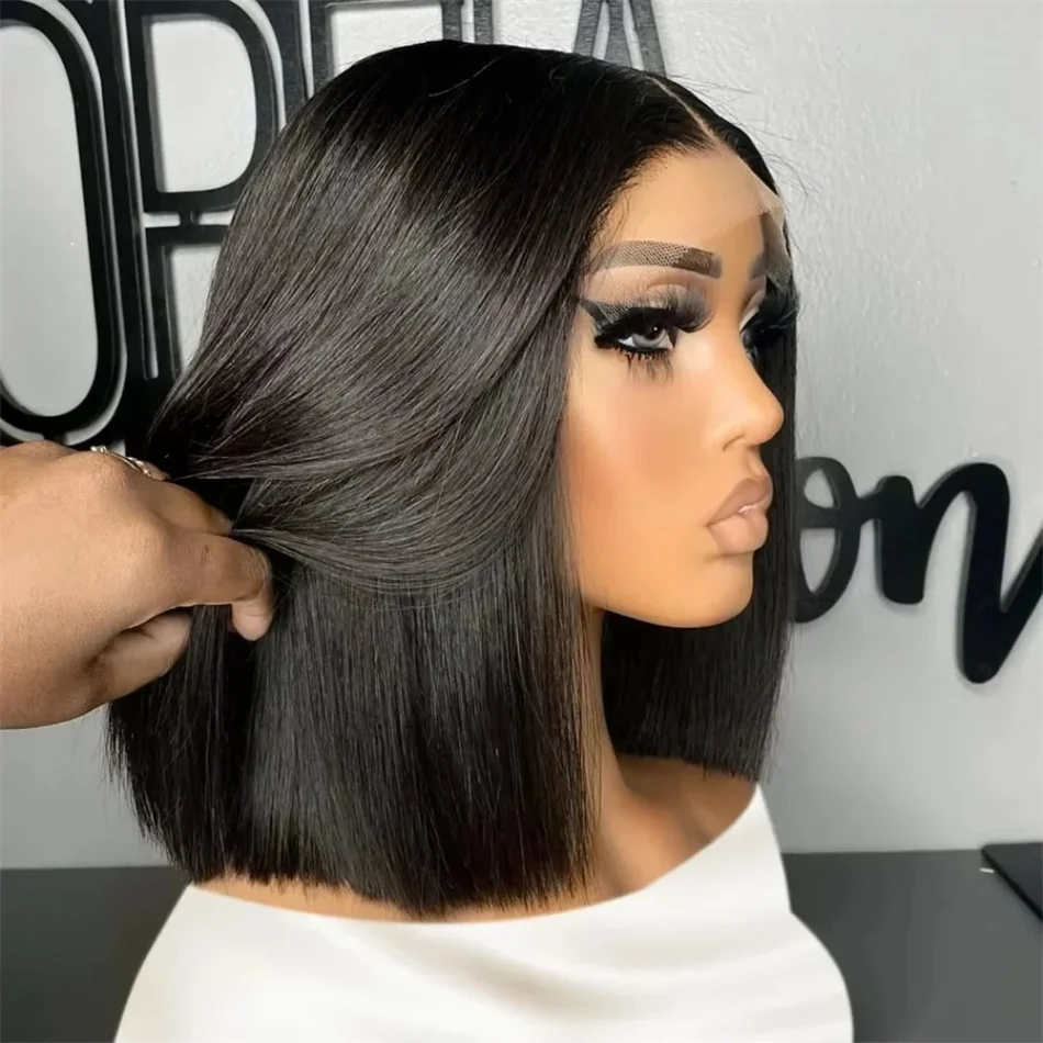 

13x4 Short Bob Wig HD Lace Front Human Hair Wigs Pre Plucked Brazilian Straight Transparent Lace Frontal Wig On Clearance Sale