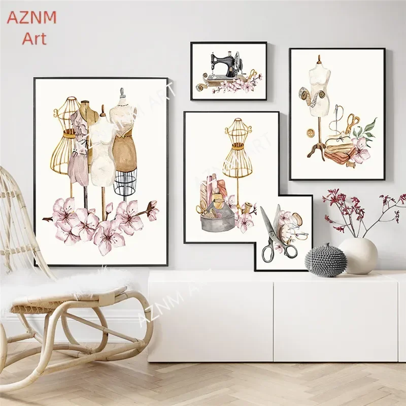 Bohemian, Wandkunst, Damenbekleidung, Nähmaschinen, HD-Leinwanddruck-Poster für Zuhause, Wohnzimmer, Schlafzimmer, Dekoration