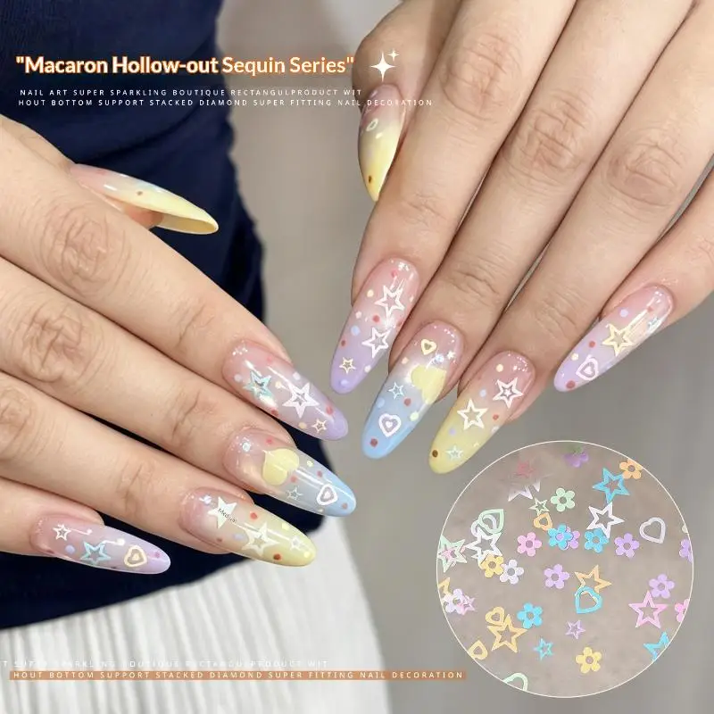 Macaron Pastel Hollow Nail Art Glitter Sequins Various Shapes Soft Colors For DIY And Salon Nail Decoration