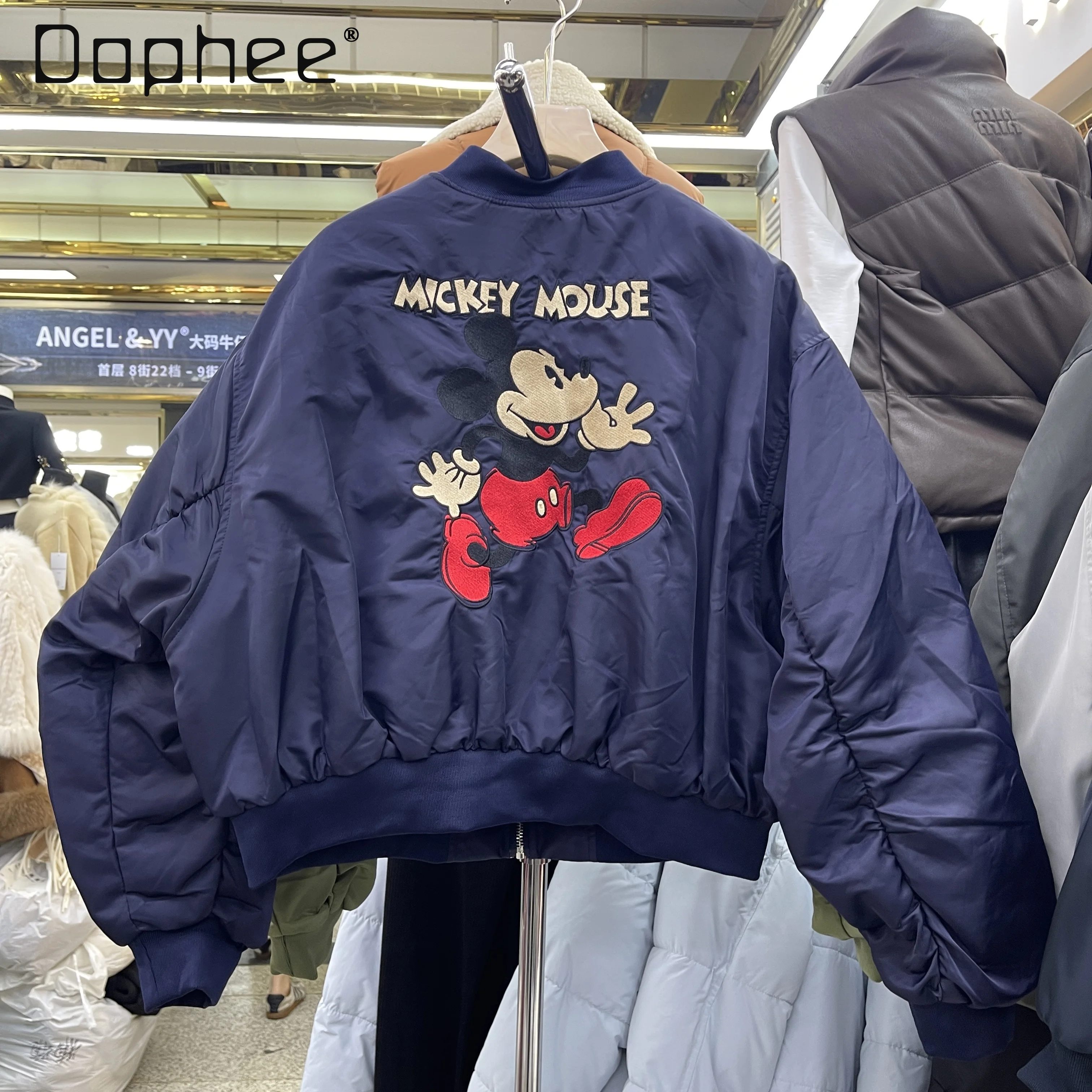 

Cartoon Embroidery Black Baseball Jacket for Women 2025 New Unique Autumn Winter Quilted Cotton Coat Winter Clothes Women