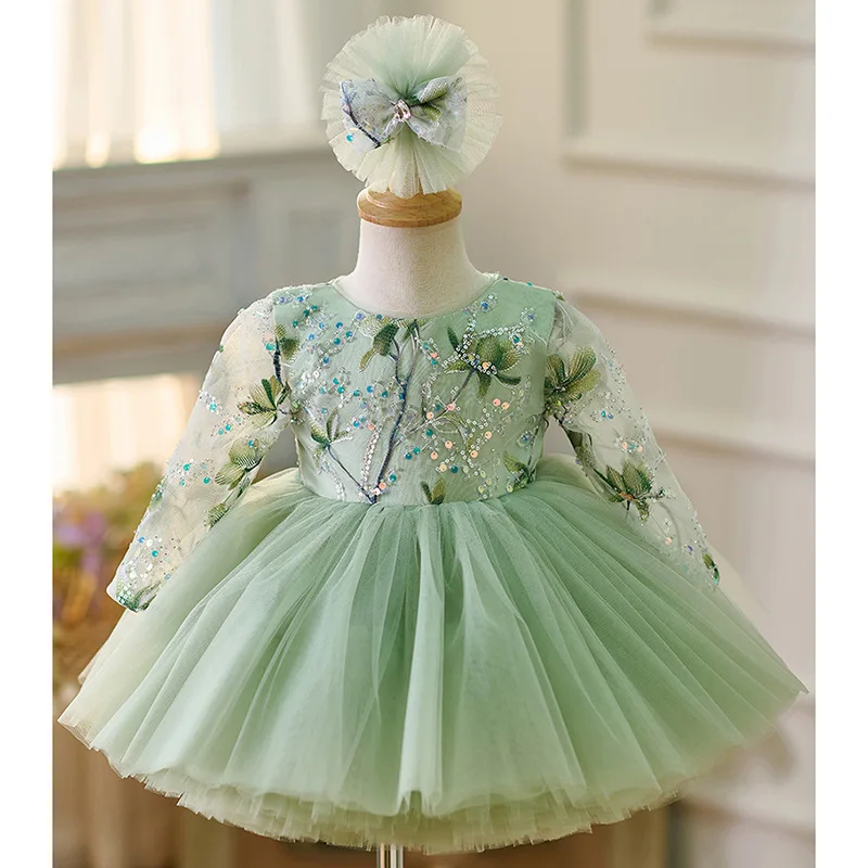 Sweet fluffy girl dress birthday dance party sequin dress graduation banquet Big bow evening dress girls Wedding dresses